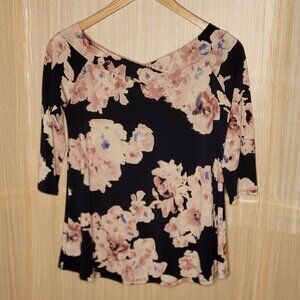 MTS Womens Navy Stretchy Floral Top Large